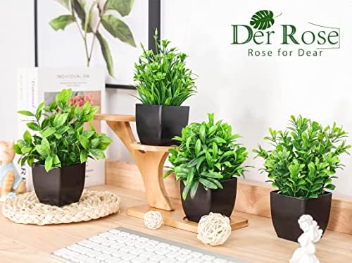 Der Rose 6 Pack Small Artificial Plants in Black Pots, Bathroom Home Decor