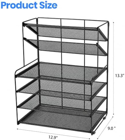 OPNICE Desk Organizer, 6-Tier Desktop File Organizer with Drawer and Pen Holders, Office Desk Accessories, File Sorters, Workspace Organizers for Office Supplies(Black)