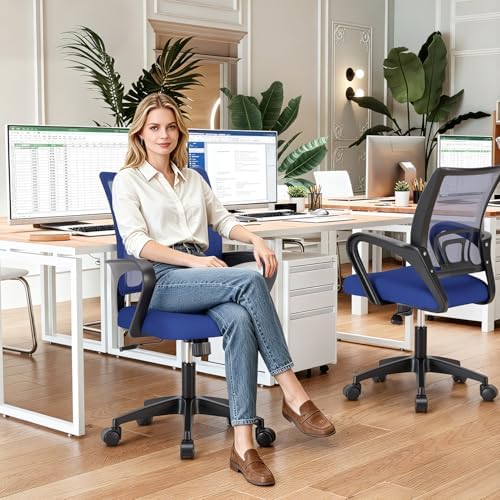 BestOffice Ergonomic Office Chair | Mid-Back Swivel Desk Chair | Blue