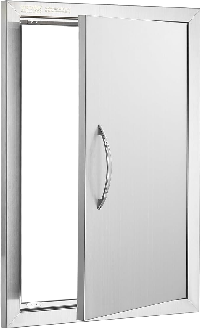 VEVOR BBQ Access Door, 18W x 24H Inch Single Outdoor Kitchen, Stainless Steel Flush Mount, Wall Vertical With Handle, for BBQ Island, Grilling Station, Outside Cabinet