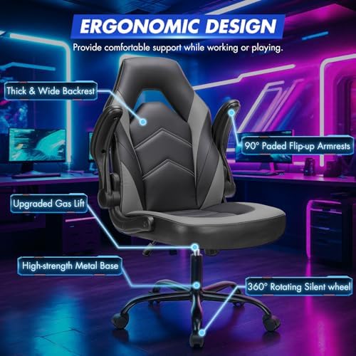 Sweetcrispy Computer Desk Chair, Lumbar Support Video Game Chair PU Leather