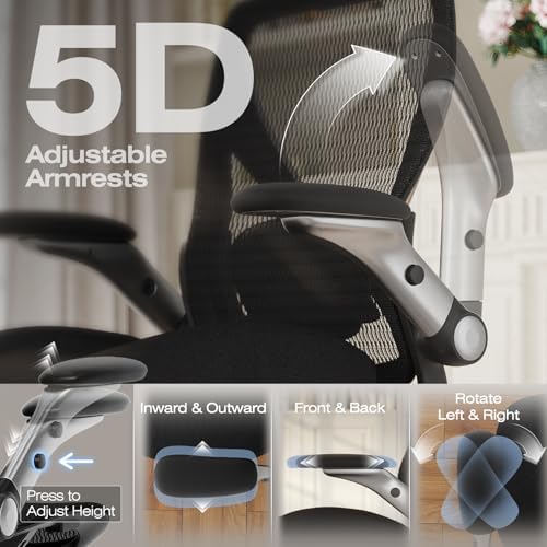ELABEST X100 Ergonomic Mesh Office Chair, Big and Tall Home Desk Chair with 5D Flip-Up Arms, Adjustable 3D Lumbar Support, Gaming & Executive Computer Chair