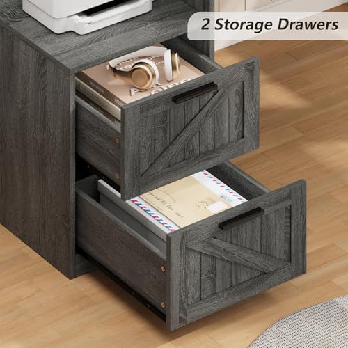 63" Farmhouse L Shaped Desk with Drawers & Printer Shelf for Home Office
