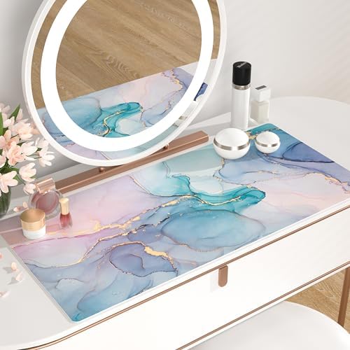 QiyI PU Leather Large Mouse Pad, 31.5" x 15.7", Blue Pink Fluid