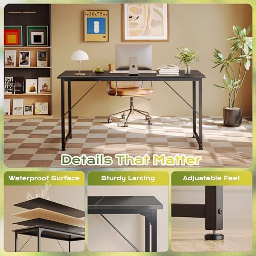 PRAISUN 55 Inch Computer Desk, Office Desk, Spacious Desktop, Black
