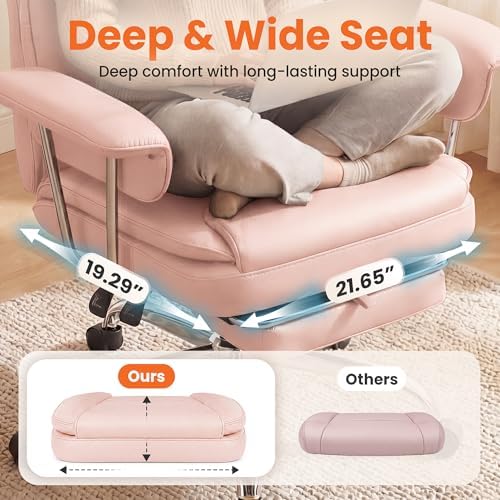 NEO CHAIR Big & Tall Leather Office Chair, High Back, Lumbar Support, Pink
