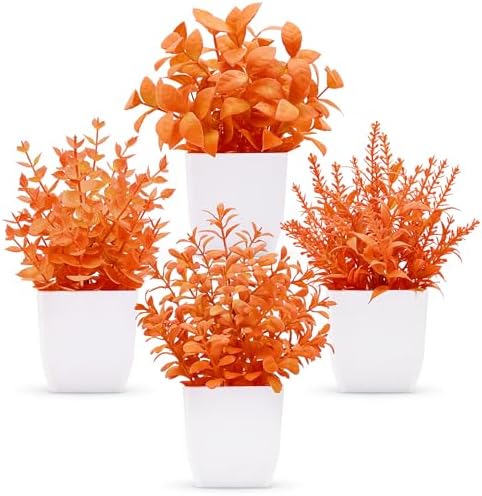 Der Rose 4 Pack Fall Fake Plants in White Pots, Autumn Bathroom Home Decor