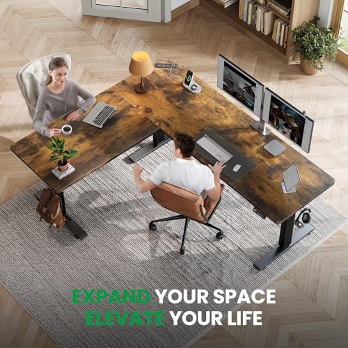 SIAGO L-Shaped Standing Desk - 63 x 55 Inch Adjustable Corner Standing Desk with Charging Station - L Shape Sit Stand Table with Memory Controller, Splice Board for Home Office