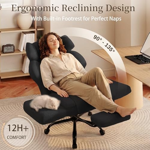 Office Chair with Flip Armrests,Big and Tall Office Chair with Foot Rest,Extra Wide Seat & Lumbar Pillow,Comfy Criss Cross Chair for Pets Sitting,Ergonomic Computer Gaming Chair,Teddy Fleece,Black