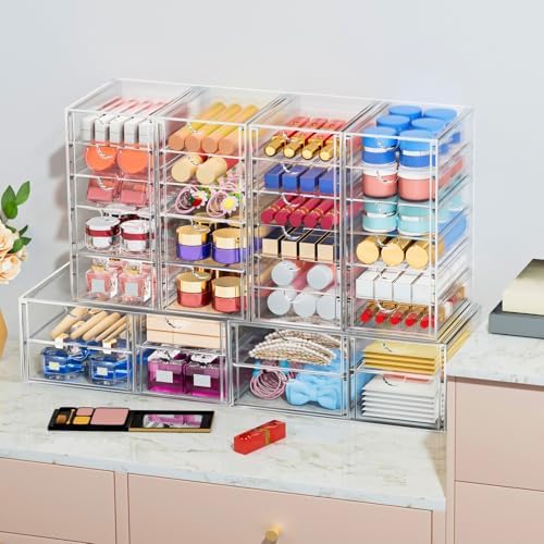 caktraie 6-Pack 30-Drawer Acrylic Storage & Makeup Organizer for Desk