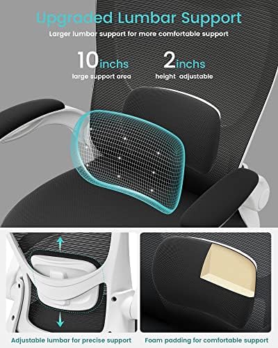 MUXX.STIL Office Chair, Ergonomic Desk Chair with Adjustable Lumbar Support and Flip up Armrest, Breathable Mesh Computer Chair for Home Office, White