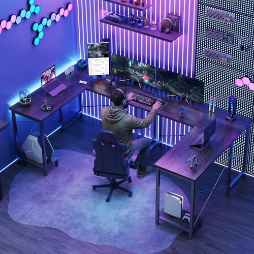 DUMOS 50-Inch Reversible L Shaped Desk with CPU Shelf, Grey