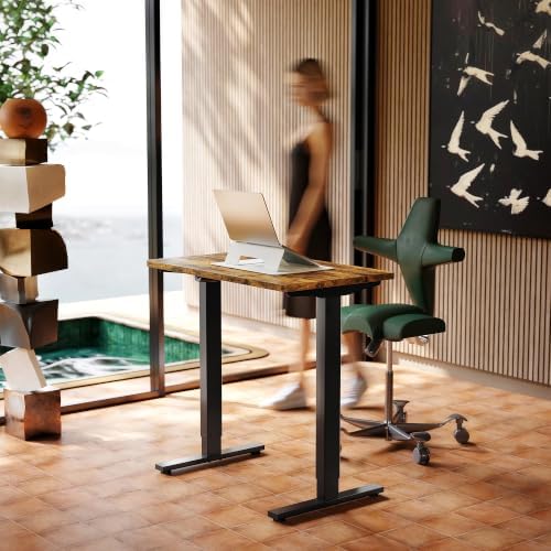 HUANUO 32x19 Inch Small Electric Standing Desk, Adjustable, Rustic Brown