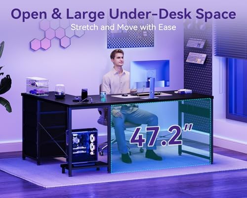 AODK 61" L Shaped Gaming Desk with 4 Drawers and Power Outlets, Black