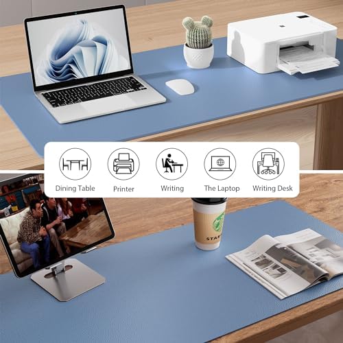 Aothia Faux Leather Desk Mat - Non-Slip PU Leather Desk Blotter, Waterproof Writing Surface, Large Desk Pad for Office & Home (Denim Blue, 55" x 24")