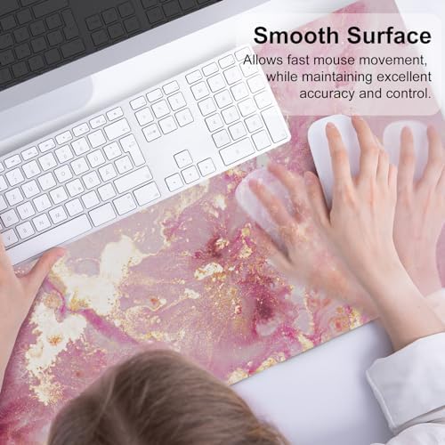 QiyI PU Leather Large Mouse Pad, Office Decor, 31.5" x 15.7", Rose Gold