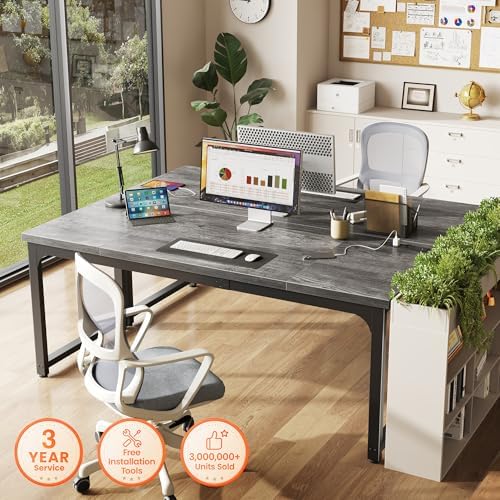 Huuger 63 x 24 inch Desk with Power Outlets & 0.95 Inch Thicker Desktop