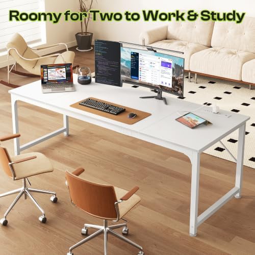 PRAISUN 70x24 Inch Computer Desk with Power Outlets & USB-C, White