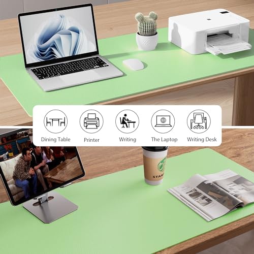 Aothia Faux Leather Desk Mat - Non-Slip PU Leather Desk Blotter, Waterproof Writing Surface, Large Desk Pad for Office & Home (Foam Green, 55" x 24")