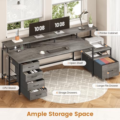 SEDETA 75'' Large Home Office Desk with 5 Drawer, Power Outlet, File Drawer
