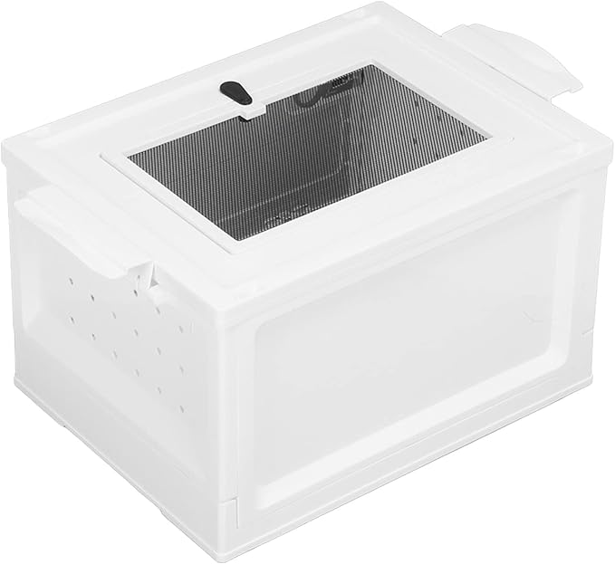 Pet Box ABS Material Small Pet Terrarium Hinged Front Opening Door Large Mesh Cover Top Hedgehog Holder (White)
