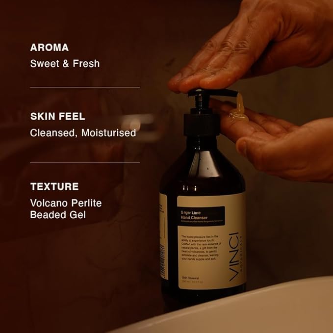 Vinci Botaicals Ginger Lime Hand Cleanser | Gentle Exfoliating Hand Wash | Cleanses & Hydrates Skin | Made with Essential Oils | Cruelty, Vegan & Paraben Free | Fresh & Citrusy Aroma | 500 ml