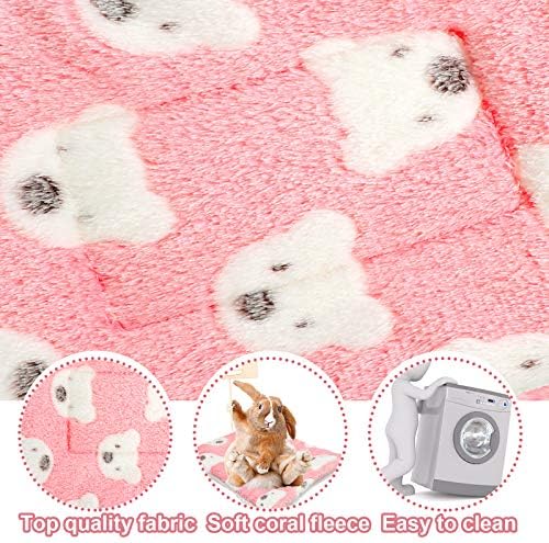 Jetec 3 Pcs Guinea Pig Beds, Fleece Small Animal Mats, Bear, Light Pink | 10 x 11 in Soft Double Sided Fleece Pad for Rabbit, Hamster, Chinchilla, Rat, Warm Hideout, Cozy Small Animal Cage Bed
