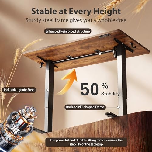 Cubiker Standing Desk, 40x24 Inches Sit Stand Home Office Desk, Electric Stand up Desk, Adjustable Desk with Splice Board, Black Frame/Rustic Brown Top