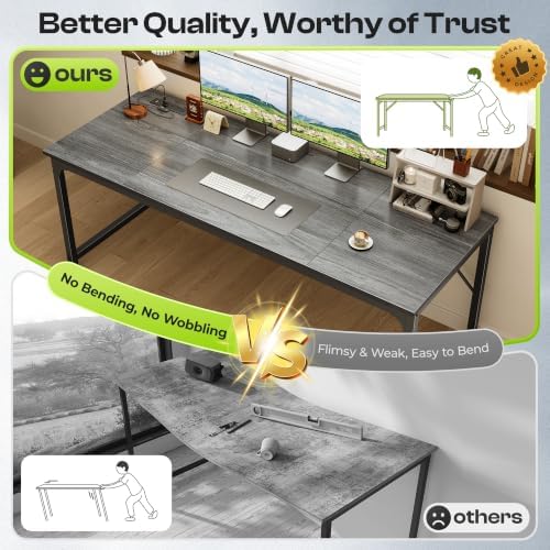 PRAISUN 70x24 Inch Computer Desk with Power Outlets & USB-C, Grey