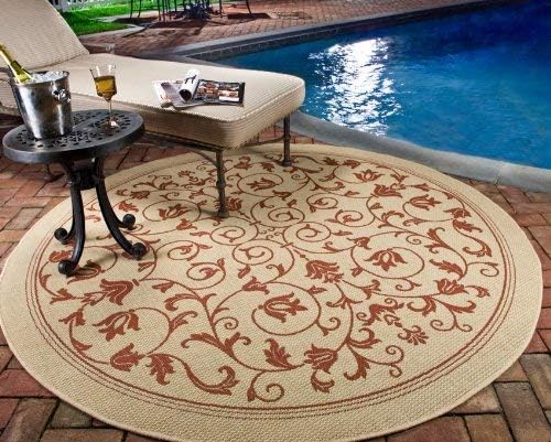 SAFAVIEH Washable Rug Outdoor Courtyard Collection - 6'7" Round, Natural & Terracotta, Non-Shedding & Easy Cleaning, Ideal for Patio, Backyard, Mudroom (CY2098-3201)