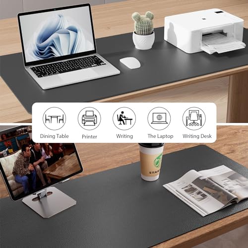Aothia Faux Leather Desk Mat - Non-Slip PU Leather Desk Blotter, Waterproof Writing Surface, Large Desk Pad for Office & Home (Grey, 55" x 24")