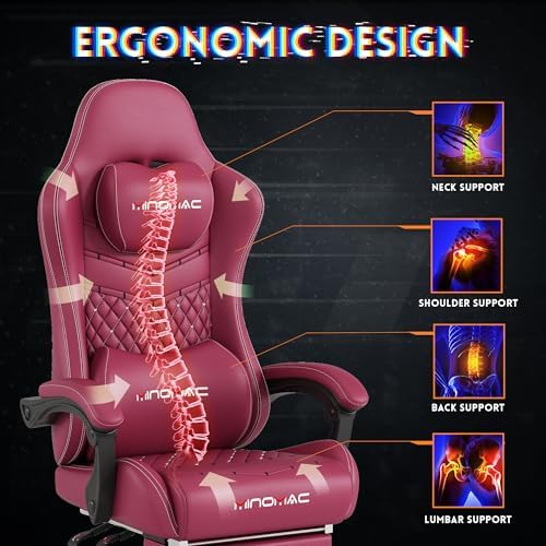Gaming Chair,Big and Tall Gaming Chair 400lbs Office Chair with Footrest, 90-155° Recline & Removable Headrest Lumbar Support[Spring + 4D Sponge] (RED)