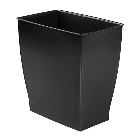 iDesign Small Plastic Bathroom Trash Can, Slim Rectangle Garbage Bin for Bedroom, Office, Dorm, 2-Pack, Black