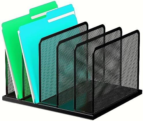 Kuntine.B Desk File Organizer Upright Mesh Desktop Organizer File Sorter Office Organization File Holder for Home, Office & Classroom (Black, 1 Pack 5-Section)