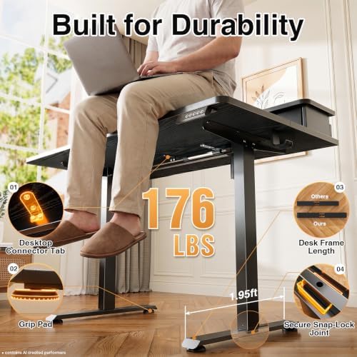 Veken 47x28 in Electric Standing Desk with Drawers, Adjustable Table, Black