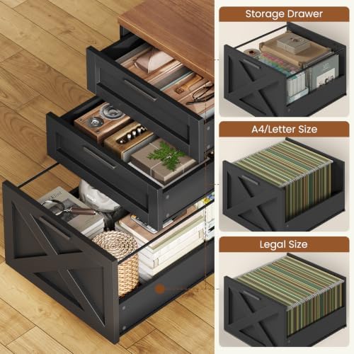SEDETA 55.1" Farmhouse Desk with Hutch & 3 Storage Drawers