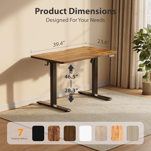 Cubiker Standing Desk, 40x24 Inches Sit Stand Home Office Desk, Electric Stand up Desk, Adjustable Desk with Splice Board, Black Frame/Rustic Brown Top