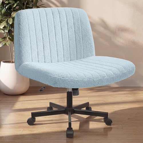 NEO CHAIR Criss Cross Chair with Wheels, Wide Comfy Desk Seat, Teddy Blue