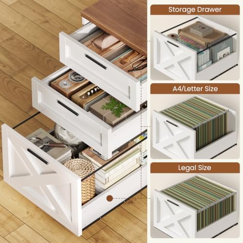 SEDETA 55.1" Farmhouse Desk with Hutch & 3 Storage Drawers