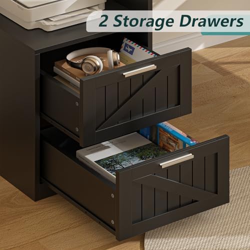 63" Farmhouse L Shaped Desk with Drawers & Printer Shelf for Home Office