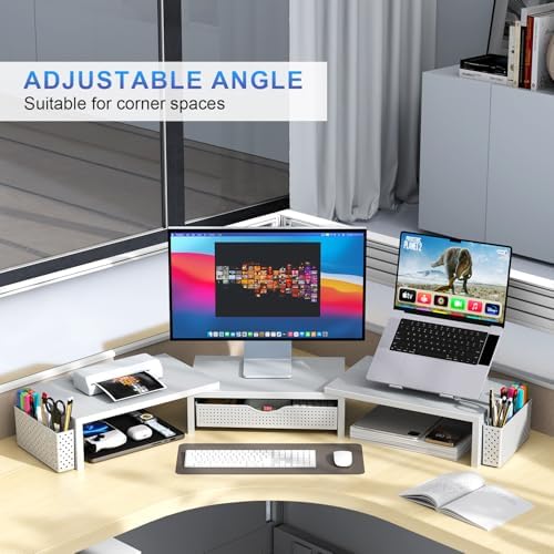 gianotter Dual Monitor Stand Riser With Drawer and 2 Pen Holders