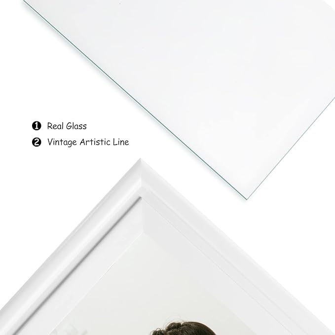 3 Vertical Horizontal Hinged Wood Picture Frame 4x6 and 5x7 Triple Folding Photo Frame Home Decor with Real Glass Front in White for Tabletop, Display 4x6 with Mat or 5x7 without Mat