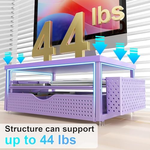 gianotter Desk Organizers and Accessories, Monitor Stand with Drawer and 2 Pen Holder, Desktop Organizer Suitable for Offices and Dormitories (Matte Purple)