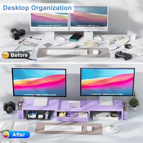 gianotter Dual Monitor Stand Riser With Drawer and 2 Pen Holders