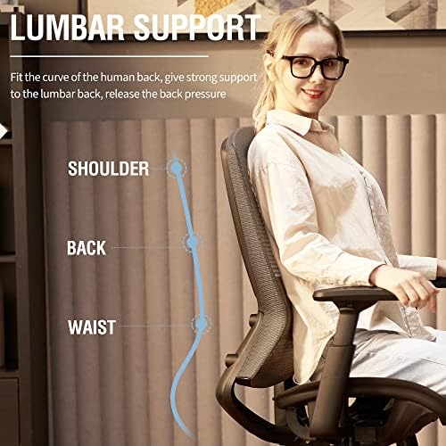 Ergonomic Mesh Office Chair,Comfy Computer Desk Chair - BIFMA 5.1 Certified Commercial Swivel Task Chair for Home Office - Adjustable Lumbar Support & Armrests,Tilt Function,Wide Seat