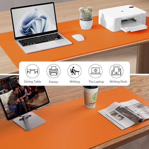 Aothia Leather Desk Pad Protector, Office Desk Mat, Large Mouse Pad, Non-Slip PU Leather Desk Blotter, Laptop Desk Pad, Waterproof Desk Writing Pad for Office and Home (48"x17", Hermes Orange)