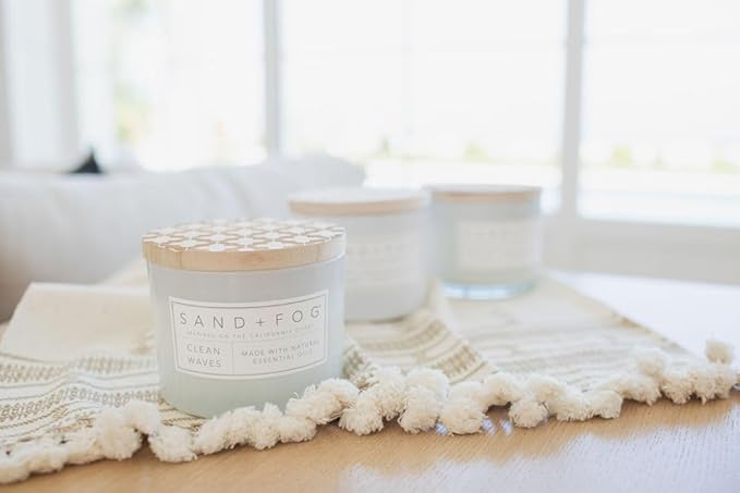 Sand + Fog Scented Candle - Clean Waves – Additional Scents and Sizes – 100% Cotton Lead-Free Wick - Luxury Air Freshening Jar Candles - Perfect Home Decor – 12oz