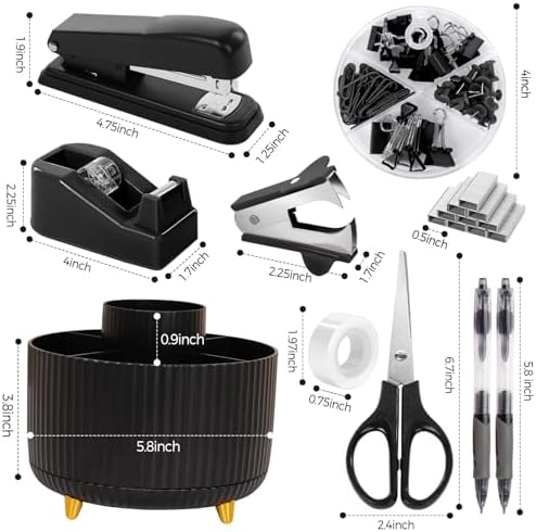 SKYDUE Black Office Supplies with Pencil Holder,Desk Accessories 11PCS