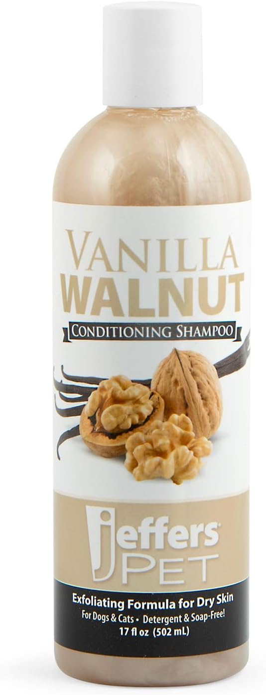 Jeffers Pet Vanilla Walnut Conditioning Dog & Cat Shampoo, 17 oz – Deodorizing Grooming Wash, Coconut Based Soap Free Formula, Walnut Oil & Vanilla Extract, Vitamins A D E, Concentrated Coat Care