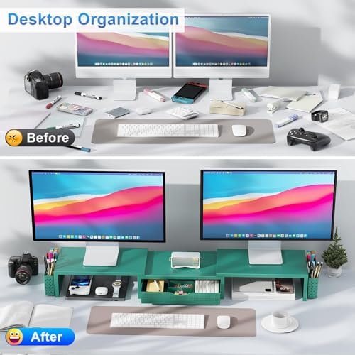 gianotter Dual Monitor Stand Riser With Drawer and 2 Pen Holders